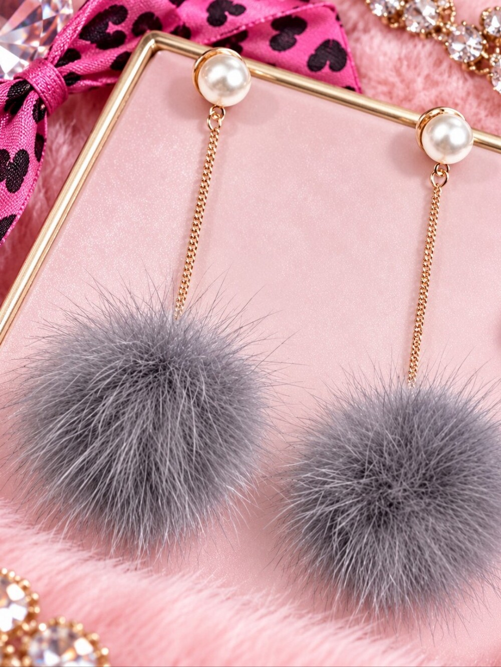 BETSEY JOHNSON GREY POM POM DROP EARRINGS 1